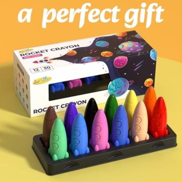 JUPITEARTH 12 Rocket Crayons for Toddlers - Non Toxic & Washable
