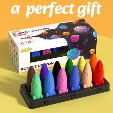 JUPITEARTH 12 Rocket Crayons for Toddlers - Non Toxic & Washable
