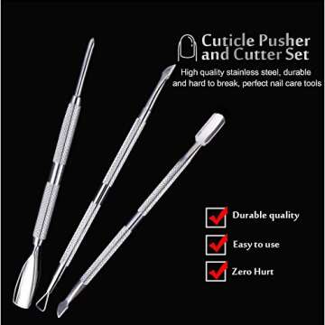 YGDZ Cuticle Pusher, 3PCS Gel Nail Polish Cuticle Remover Nail Cuticle Pusher Stainless Steel Manicure Pedicure Tools Metal Cuticle Peeler Scraper for Fingernails and Toenails