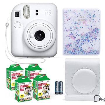 Fujifilm Instax Mini 12 Instant Camera Clay White + Film Pack & Accessories Bundle