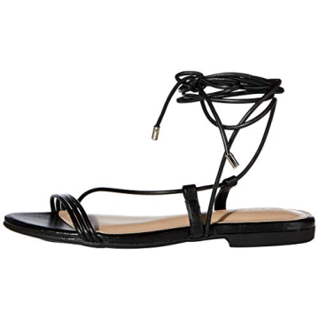 The Drop Women's Samantha Flat Strappy Lace-Up Sandal, Faux Leather Black, 9