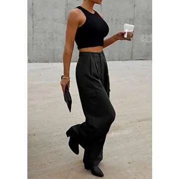Dokotoo Black Work Pants Women Dress Pants 2024 Fall Outfits Womens Fashion Loose Slacks Women Business Casual High Waisted Pants for Women Trendy Loose Wide Leg Women Clothes Clothing Teacher
