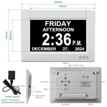 SSYA Digital Calendar Alarm Clock - Dementia Clocks for Vision Impaired, Elderly, Memory Loss Clock ...