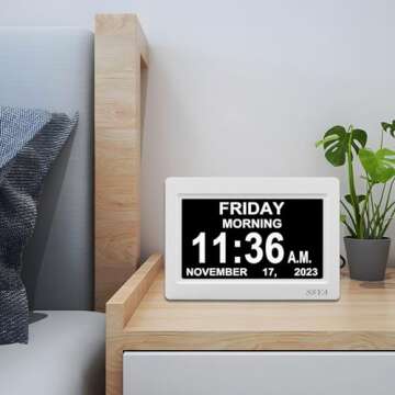 SSYA Digital Calendar Alarm Clock - Dementia Clocks for Vision Impaired, Elderly, Memory Loss Clock with Non-Abbreviated Clock with Date and Day (7 inch)