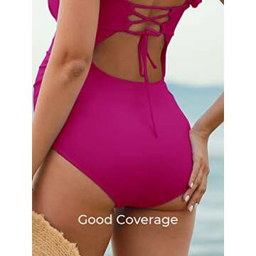 Summer Mae Ruffle Maternity Swimsuit One Piece V-Neck Pregnancy Bathing Suit Lace Up Swimwear Push Up Monokini Fuchsia S