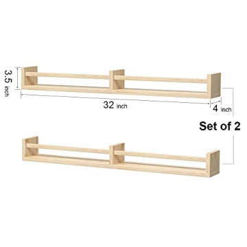 Natural Wood Floating Nursery Shelves Set of 2 - 32 Inch