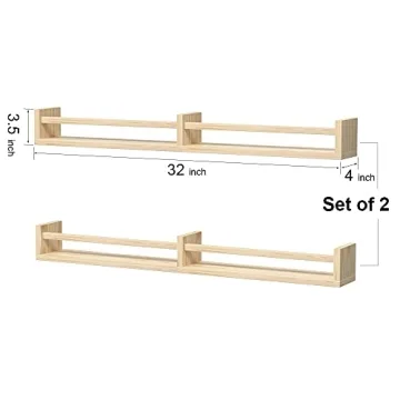 Natural Wood Floating Nursery Shelves Set of 2 - 32 Inch