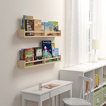 Natural Wood Floating Nursery Shelves Set of 2 - 32 Inch