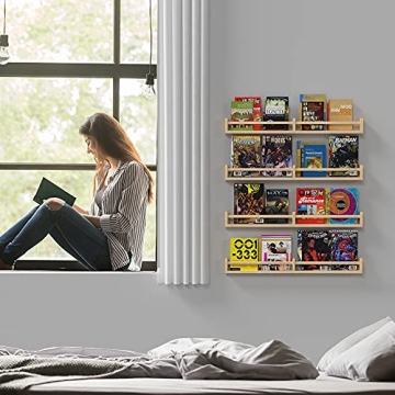 Natural Wood Floating Nursery Shelves Set of 2 - 32 Inch