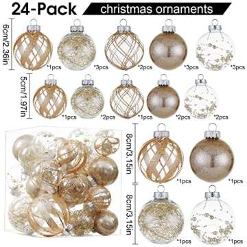 Clear Christmas Ball Ornaments,24ct Shatterproof Plastic Decorative Christmas Ornaments Hanging Xmas...