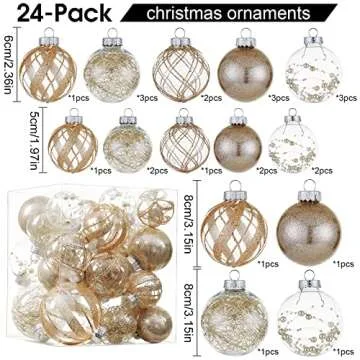 Champagne Christmas Ball Ornaments - 24ct Shatterproof Plastic Baubles for Your Holiday Decor