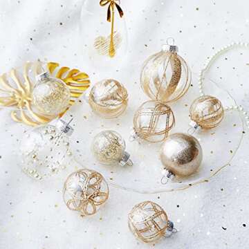 Clear Christmas Ball Ornaments,24ct Shatterproof Plastic Decorative Christmas Ornaments Hanging Xmas Tree Baubles Set with Stuffed Delicate Glittering Decorations for Holiday Party Decor (Champagne)