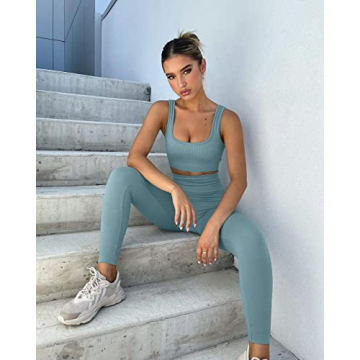 Stylish QINSEN Women's Yoga Pants Bodycon Two-Piece Set