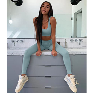 Stylish QINSEN Women's Yoga Pants Bodycon Two-Piece Set