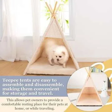 Cat & Dog Teepee - Indoor Dog & Cat House, Chic Pet Tent, Bed with Thick Foam Cushion, Plush Removable Pillowcase, Tent Pre-Assembled, Durable Fabric, Portable & Machine Washable Pet Teepee
