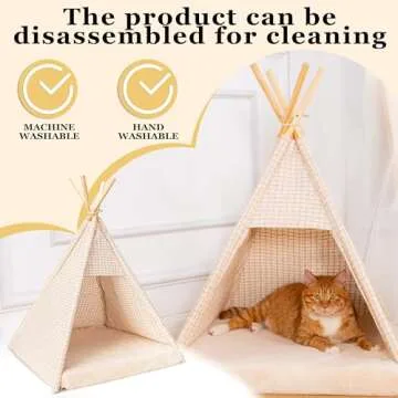 Cat & Dog Teepee - Indoor Dog & Cat House, Chic Pet Tent, Bed with Thick Foam Cushion, Plush Removable Pillowcase, Tent Pre-Assembled, Durable Fabric, Portable & Machine Washable Pet Teepee