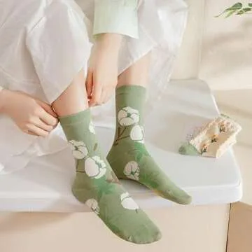 Tooe Women's Cottagecore Flower Socks 5Pairs Kawaii Preppy Crew Socks Cute Lace Ankle Socking Coquette Casual Socks (Brown,One Size)