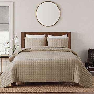 WDCOZY Beige King Size Quilt Bedding Sets with Pillow Shams, Tan Cream Lightweight Bedspread Coverle...