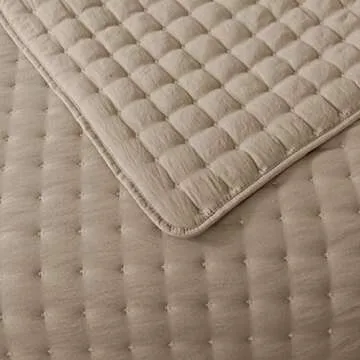 WDCOZY Beige King Size Quilt Bedding Sets with Pillow Shams, Tan Cream Lightweight Bedspread Coverlet, Quilted Blanket Thin Comforter Bed Cover, All Season Summer Spring, 3 Pieces, 104x90 inches