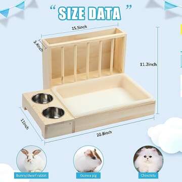 MOBYKE 3 in 1 Rabbit Hay Feeder with Litter Box, Wood, Mess Proof, for Guinea Pig, Chinchillas, Hamster, Dwarf Rabbit