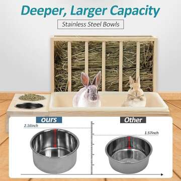 MOBYKE 3 in 1 Rabbit Hay Feeder with Litter Box, Wood, Mess Proof, for Guinea Pig, Chinchillas, Hamster, Dwarf Rabbit