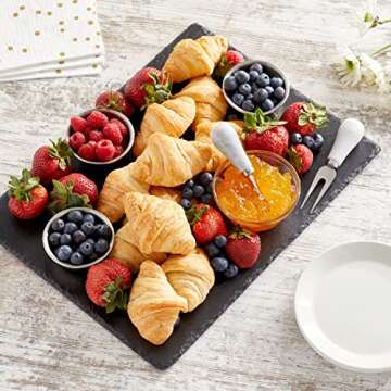 mDesign Slate Stone Gourmet Serving Platter, Cheese Board, Charcuterie Tray with Natural Edge for Cheese, Meats, Appetizers, Dried Fruits - Display Chalkboard - Black