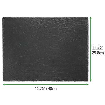 mDesign Slate Stone Gourmet Serving Platter, Cheese Board, Charcuterie Tray with Natural Edge for Cheese, Meats, Appetizers, Dried Fruits - Display Chalkboard - Black