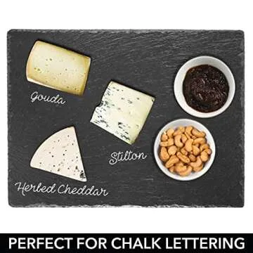 mDesign Slate Stone Gourmet Serving Platter, Cheese Board, Charcuterie Tray with Natural Edge for Cheese, Meats, Appetizers, Dried Fruits - Display Chalkboard - Black