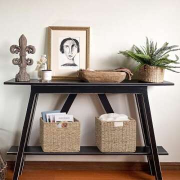 12x12x10in Seagrass Storage Baskets Set of 4, Large Wicker Storage Basket, Decorative Seagrass Shelf...