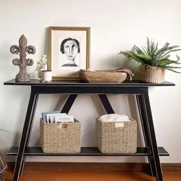 12x12x10in Seagrass Storage Baskets Set of 4, Large Wicker Storage Basket, Decorative Seagrass Shelf...