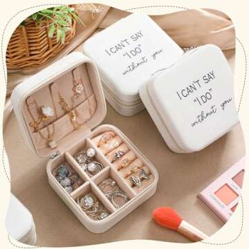 Colingmill 8 Pcs Travel Jewelry Case Bridesmaid Proposal Gifts Boxes I Can't Say I Do Without You Jewelry Organizer Mini Portable Earring Organizer for Women Bridesmaids Wedding Gifts(White)