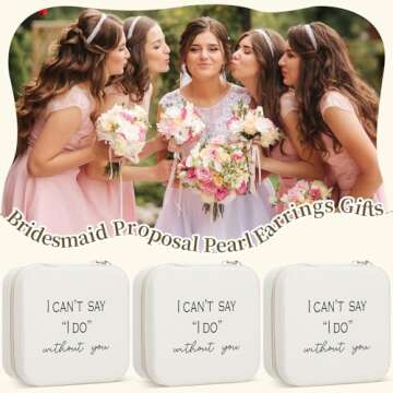 Colingmill 8 Pcs Travel Jewelry Case Bridesmaid Proposal Gifts Boxes I Can't Say I Do Without You Jewelry Organizer Mini Portable Earring Organizer for Women Bridesmaids Wedding Gifts(White)