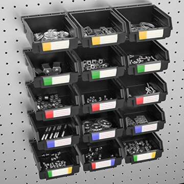 INCLY 15 Pack Black Plastic Pegboard Bins Storage Set Hooks to Any Peg Board Organize Hardware, Accessories, Attachment, Small Parts, Workbench, Garage Storage, Craft Room, Tool Shed, Hobby Supplies