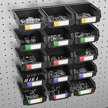 INCLY 15 Pack Black Plastic Pegboard Bins Storage Set Hooks to Any Peg Board Organize Hardware, Accessories, Attachment, Small Parts, Workbench, Garage Storage, Craft Room, Tool Shed, Hobby Supplies