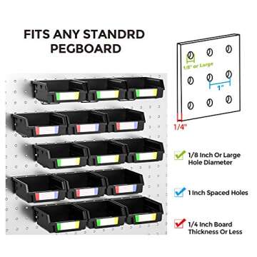 INCLY 15 Pack Black Plastic Pegboard Bins Storage Set Hooks to Any Peg Board Organize Hardware, Accessories, Attachment, Small Parts, Workbench, Garage Storage, Craft Room, Tool Shed, Hobby Supplies