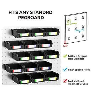 INCLY 15 Pack Black Plastic Pegboard Bins Storage Set Hooks to Any Peg Board Organize Hardware, Accessories, Attachment, Small Parts, Workbench, Garage Storage, Craft Room, Tool Shed, Hobby Supplies