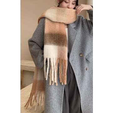Wander Agio Winter Women Warm Scarf Long Shawl Large Scarves Cold Weather Thick Blanket Scarfs Colorful Plaid Coffee Caramel 13
