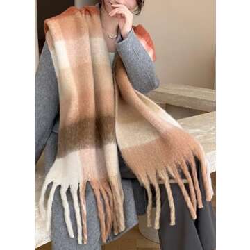 Wander Agio Winter Women Warm Scarf Long Shawl Large Scarves Cold Weather Thick Blanket Scarfs Colorful Plaid Coffee Caramel 13