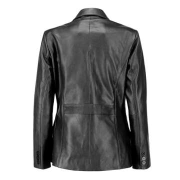 Jild Classic 2-Button Lambskin Leather Blazer Women - Casual Coat Long Sleeves Suit Style Leather Jacket Women (LC-BLK-M)