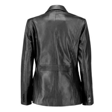 Jild Classic 2-Button Lambskin Leather Blazer Women - Casual Coat Long Sleeves Suit Style Leather Jacket Women (LC-BLK-M)