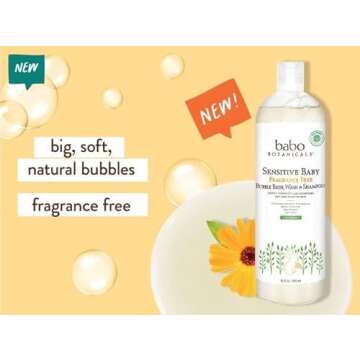 Babo Botanicals Sensitive Baby Fragrance-Free 2-in-1 Bubble Bath & Wash - Shea Butter, Calendula & Oat - Vegan - EWG Verified - For Babies & Kids