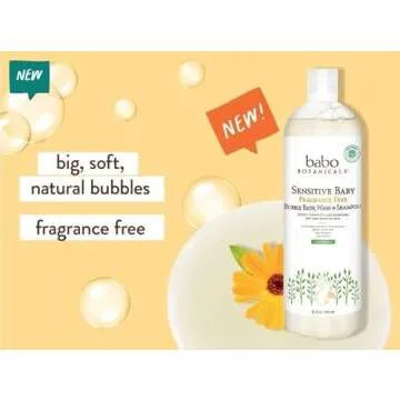 Babo Botanicals Sensitive Baby Fragrance-Free 2-in-1 Bubble Bath & Wash - Shea Butter, Calendula & Oat - Vegan - EWG Verified - For Babies & Kids