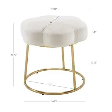 Linon White and Gold Vanity Stool for Glam Home Decor