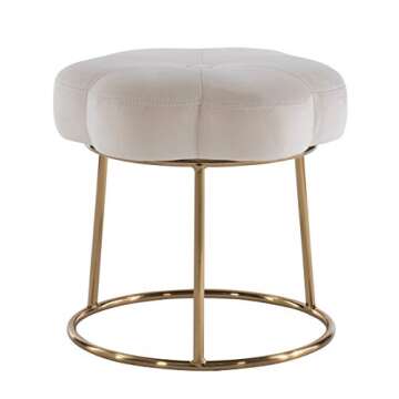 Linon White and Gold Vanity Stool for Glam Home Decor