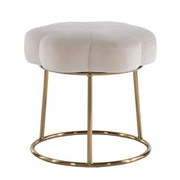 Linon White and Gold Vanity Stool for Glam Home Decor