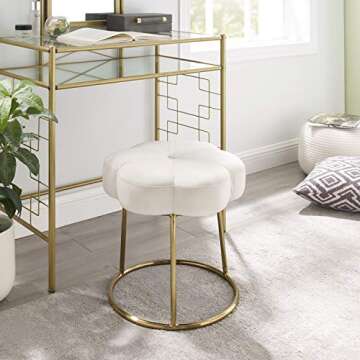Linon White and Gold Vanity Stool for Glam Home Decor