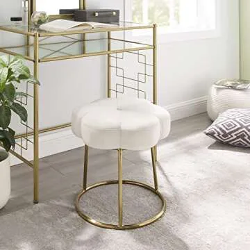Linon White and Gold Vanity Stool for Glam Home Decor