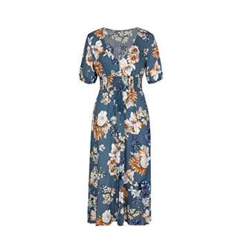 BROVAVE Womens Summer Casual Short Sleeve Floral Print Bohemian V Neck Flowy Maxi Dress with Slit (Blue, s)