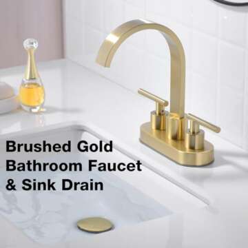 TRUSTMI 4" Centerset Bathroom Faucet with High Flow Waterfall Spout, Gold