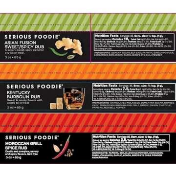 The Serious Foodie Spice Rubs - East Meets West Variety Pack: Kentucky Bourbon Rub, Moroccan Grill Spice Rub, Asian Fusion Sweet/Spicy Rub (3-Pack)